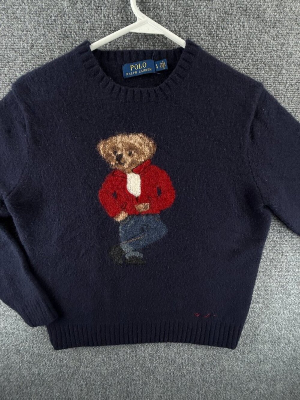 Polo Ralph Lauren Wool Cashmere Camel Blend Knit Bear Sweater Graphic Large Men